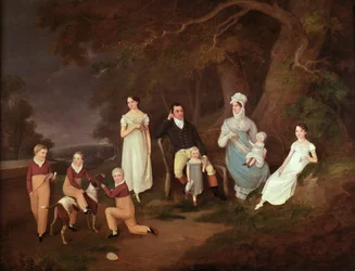 Ritratto di gruppo di uno scudiero, sua moglie e i loro figli ai margini della New Forest, 1817
